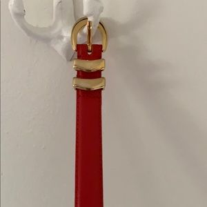 Glorius Accessories - VINTAGE- Skinny Red Leather Belt with Gold Buckle Glorius Accessories - VINTAGE- Skinny Red Leather Belt with Gold Buckle